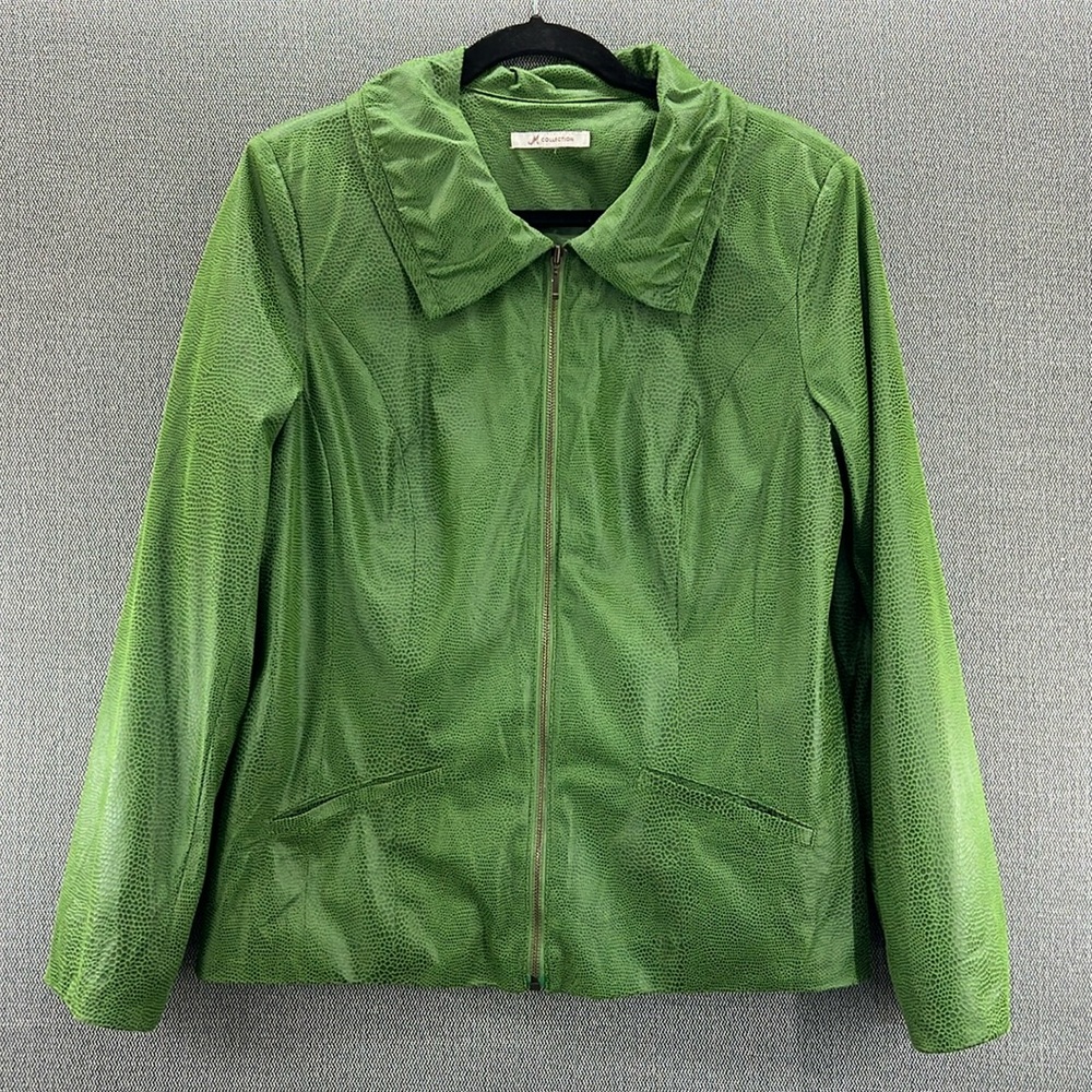 JM Collection Women’s Green‎ Full Zip Animal Print Blazer Jacket Size M